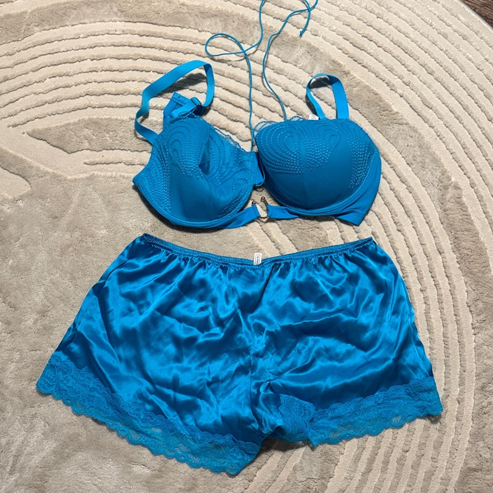 Intimissimi Teal Lace Trim Bra Set